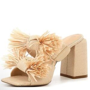 New Gianni Bini Maguire Raffia Knotted Fringe Sandals Slides Heels size 8